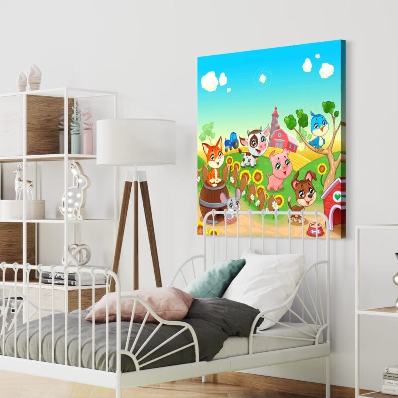 Tablou canvas decorativ pentru camera copilului – ANIMALELE DE LA FERMA –
