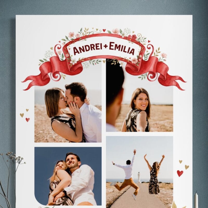 tablou canvas personalizat colaj 4 poze cu love — nume și mesaj