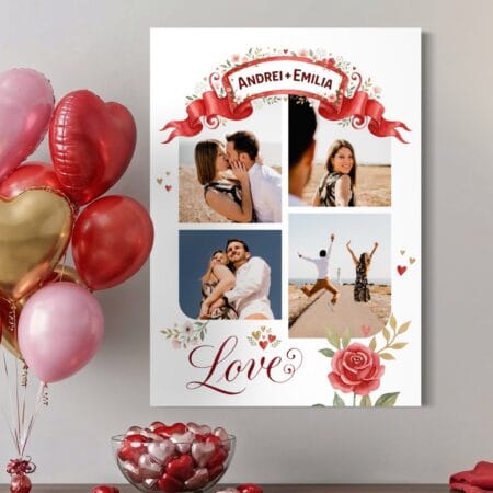 tablou canvas personalizat colaj 4 poze cu love — nume și mesaj