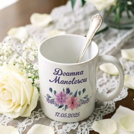 cană personalizată "doamna..." cadou pentru mireasă