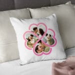 pernă romantică personalizată cu 4 poze inimă și mesaj de dragoste pernă romantică personalizată cu 4 poze inimă și mesaj de dragoste