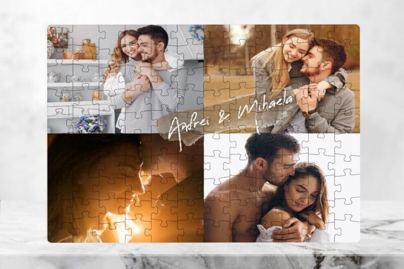 Puzzle personalizat cu 4 fotografii si text