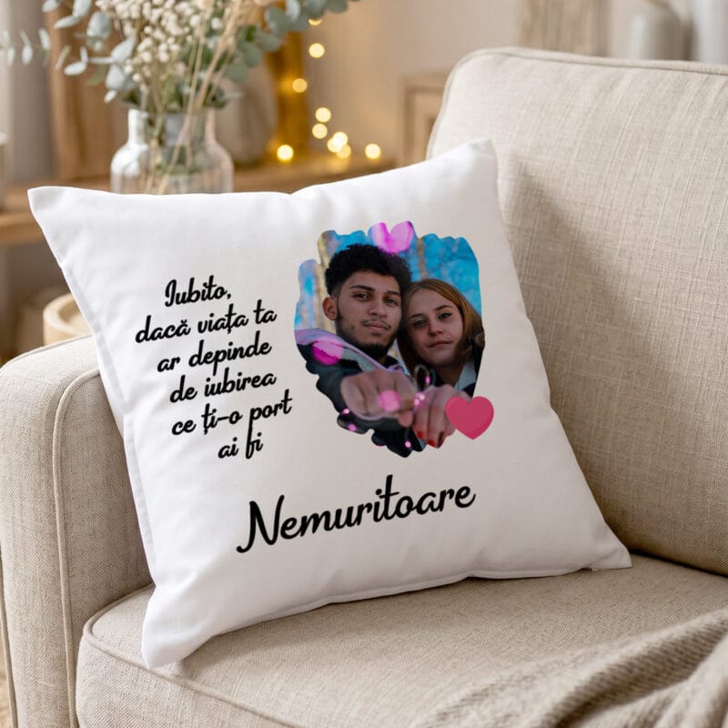 pernă personalizată cadou iubită cu poză și mesaj — nemuritoare