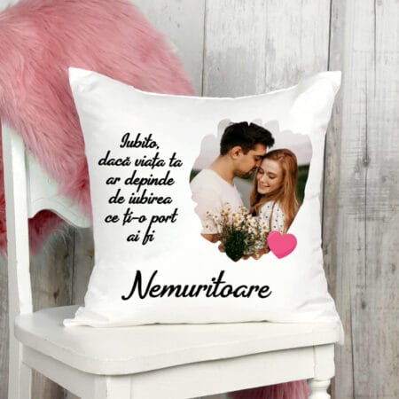 pernă personalizată cadou iubită cu poză și mesaj — nemuritoare