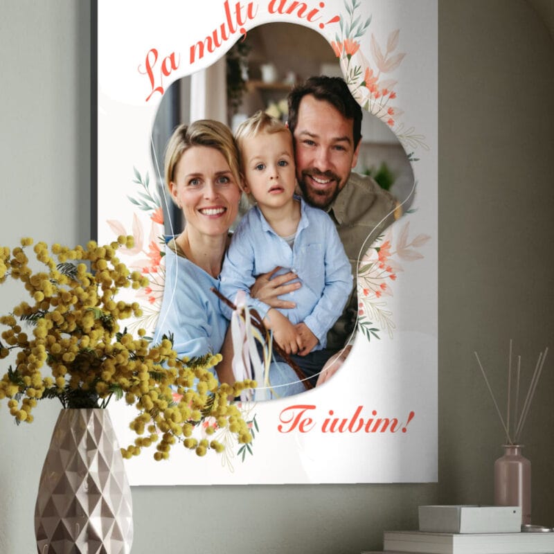 tablou canvas personalizat cu poză, efect acuarelă și ramă florală