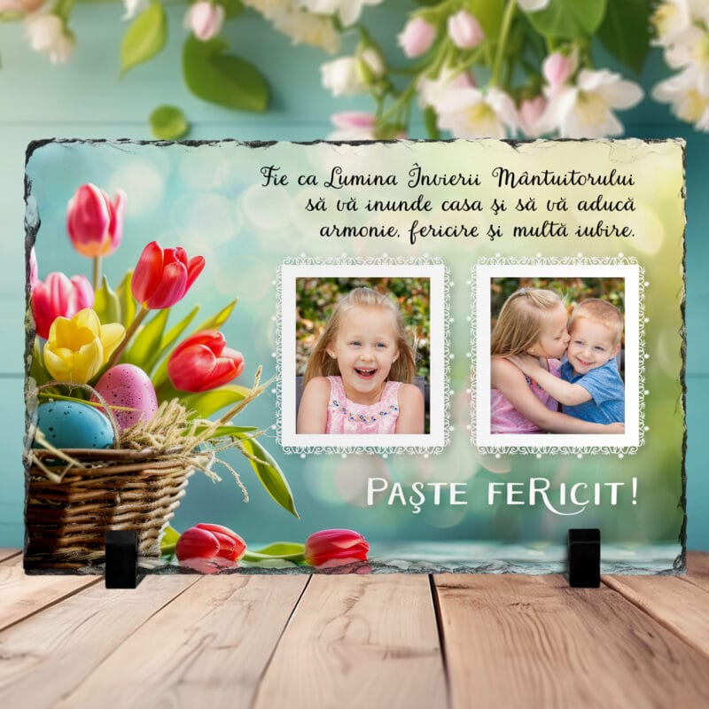 ardezie personalizată de paște cu 2 fotografii