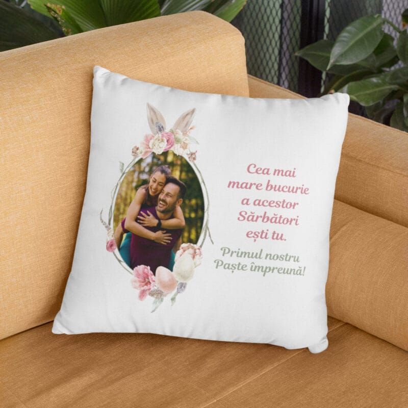pernă personalizată cuplu "primul paște Împreună" cu poză