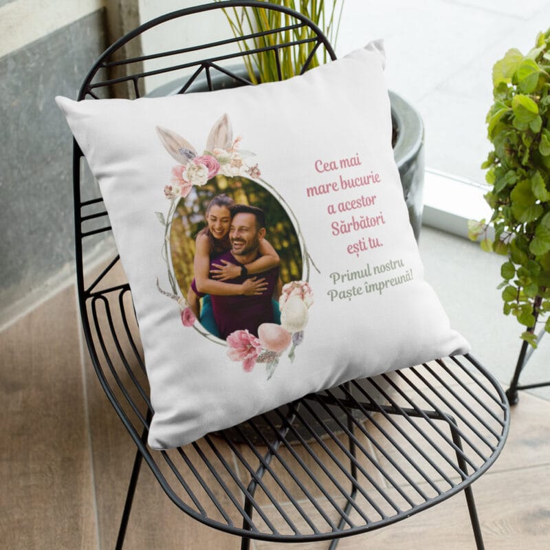 pernă personalizată cuplu "primul paște Împreună" cu poză