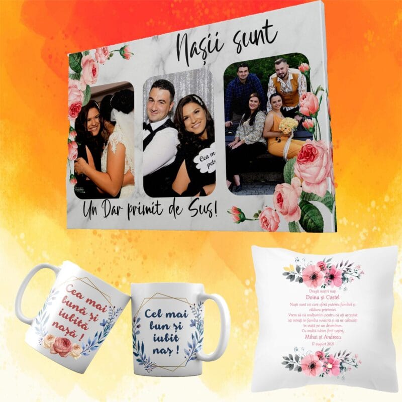 Set Cadou Personalizat pentru Nași cu Poze și Mesaj