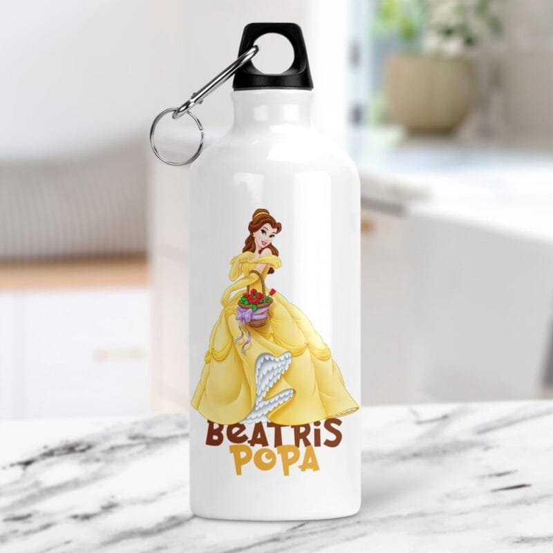 bidon de apă personalizat cu nume și personaj pentru fete