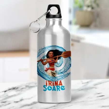 bidon de apă personalizat cu nume și personaj pentru fete