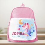 ghiozdan personalizat cu personaj și nume pentru fetițe