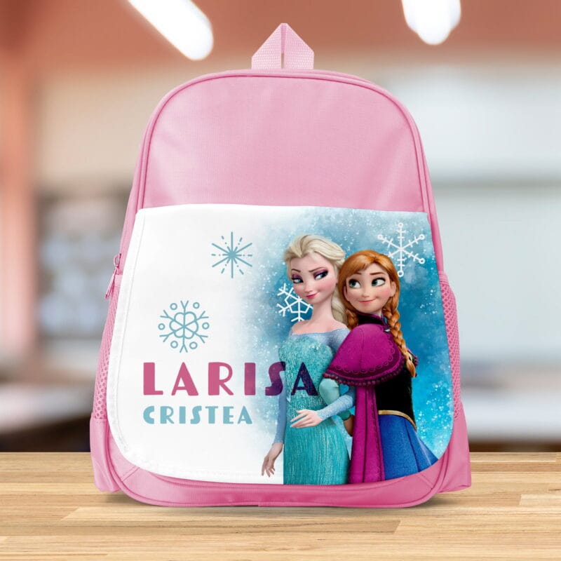 ghiozdan personalizat cu personaj preferat și nume pentru fetițe