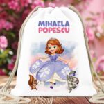 rucsac personalizat cu nume și personaj preferat pentru fete