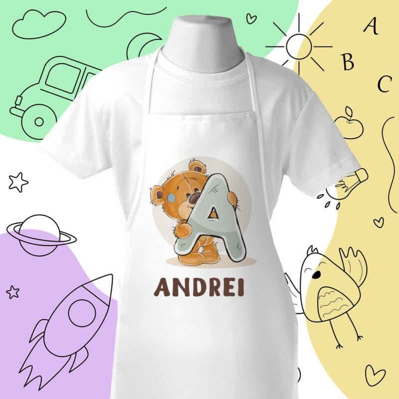 Șorț personalizat cu nume și inițială model baieti