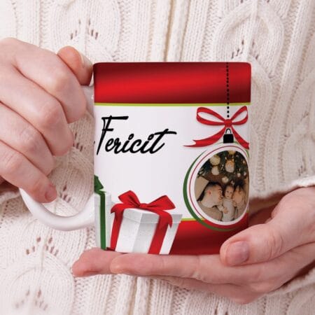 cană personalizată cu două fotografii si text de craciun