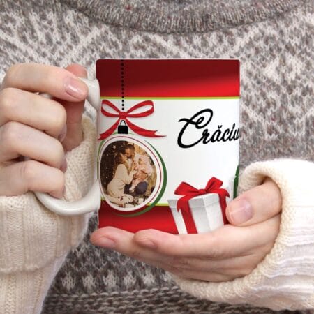 cană personalizată cu două fotografii si text de craciun