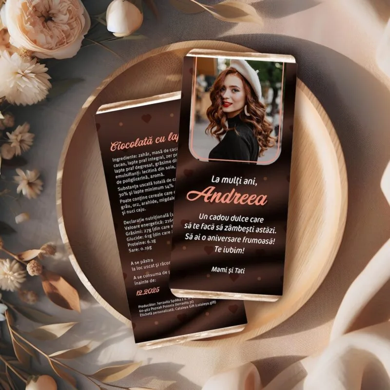 ciocolată personalizată la mulți ani cu poză și nume
