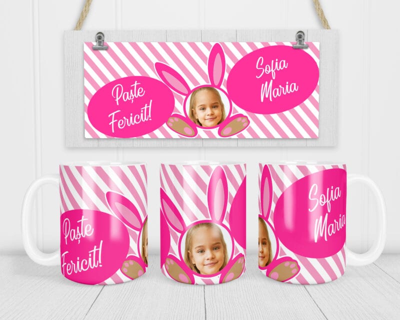 Cană personalizata de Paste cu Fotografie si Nume pentru Fetite
