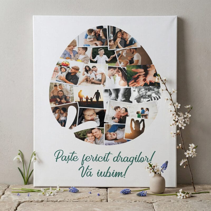 tablou canvas de paște colaj de fotografii în formă de ou