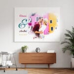 tablou canvas personalizat efect watercolor — cuplu cu poză și nume