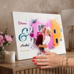 tablou canvas personalizat efect watercolor — cuplu cu poză și nume