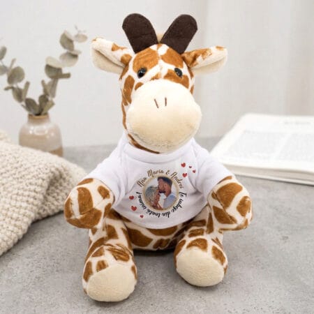 jucărie de pluș girafă, personalizată cu poză și text