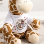 jucărie de pluș girafă, personalizată cu poză și text