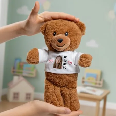jucărie de pluș ursuleț, personalizată cu poză și text