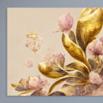 Tablou canvas decorativ Flori cu Frunze Aurii