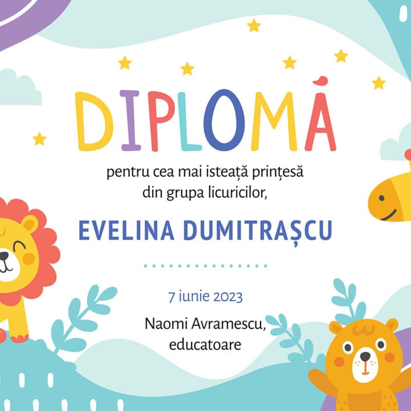 Diplomă personalizată pentru Grădiniță – Grupa Mare