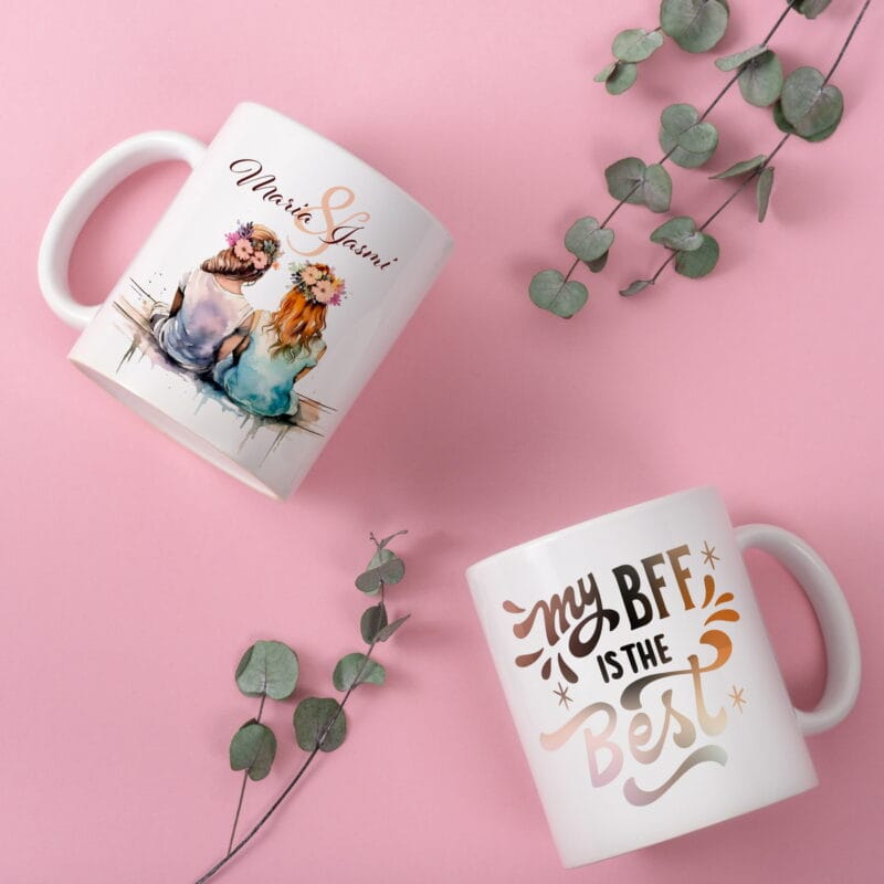 set căni bff watercolor cu nume