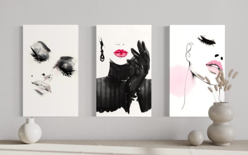 set tablouri canvas decorative abstracte woman b&w