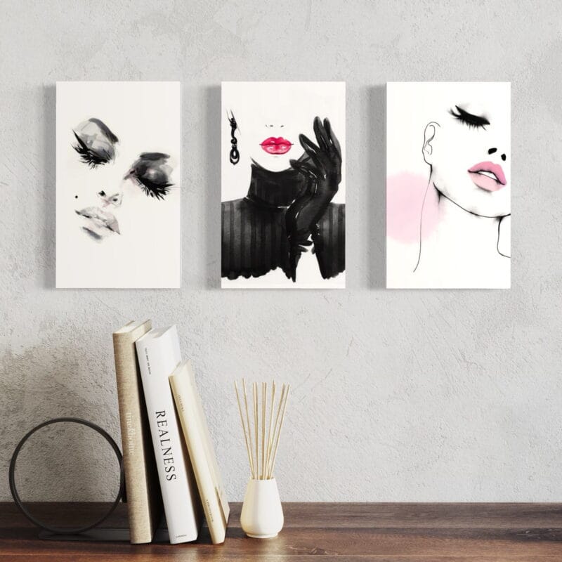 set tablouri canvas decorative abstracte woman b&w