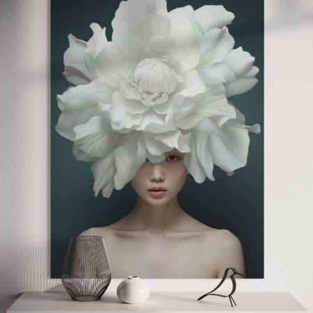 tablou canvas decorativ cu femeie asiatică și floare