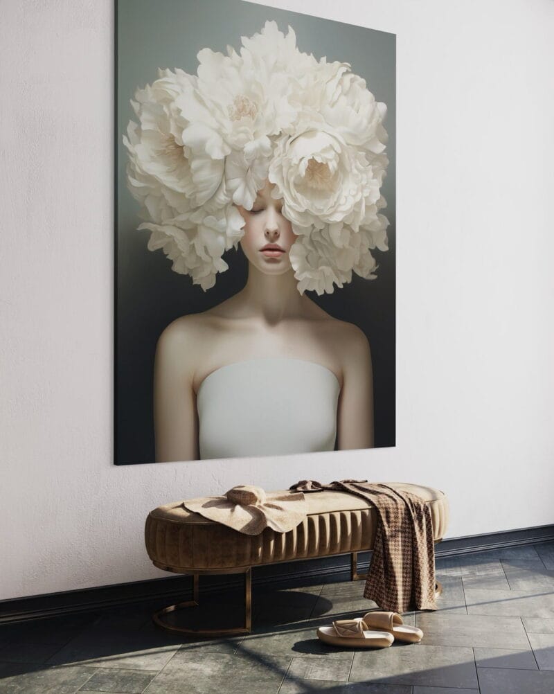 tablou canvas decorativ cu femeie asiatică și floare (copiază)