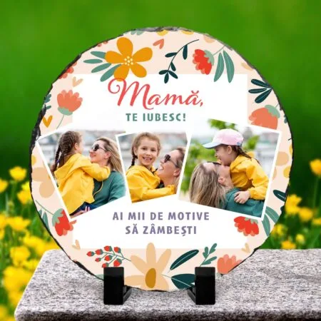 ardezie rotundă personalizată mamă te iubesc!