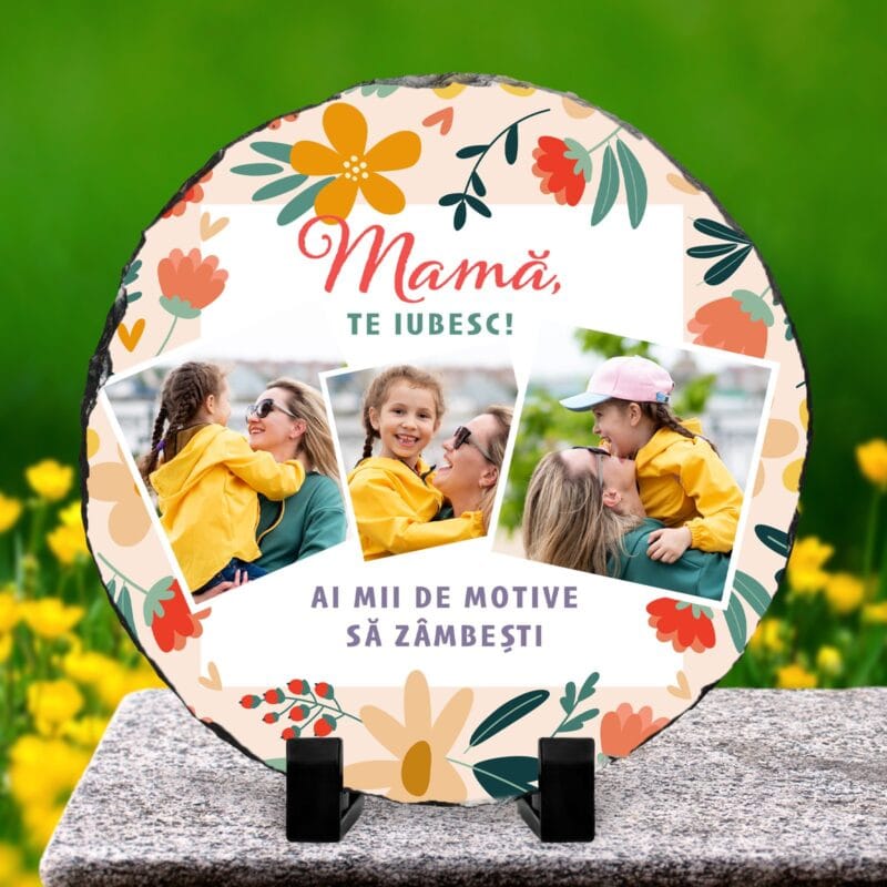 ardezie rotundă personalizată mamă te iubesc!