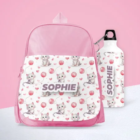 set ghiozdan și bidon personalizat cu nume și fundal preferat