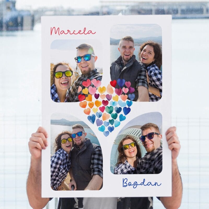 tablou canvas personalizat colaj cu inimioare