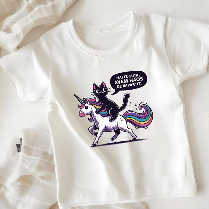 tricou personalizat cu pisi și unicorn avem haos