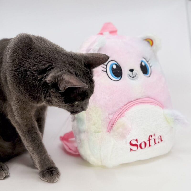 ghiozdan pastelat animăluț de pluș pentru grădiniță personalizat cu nume