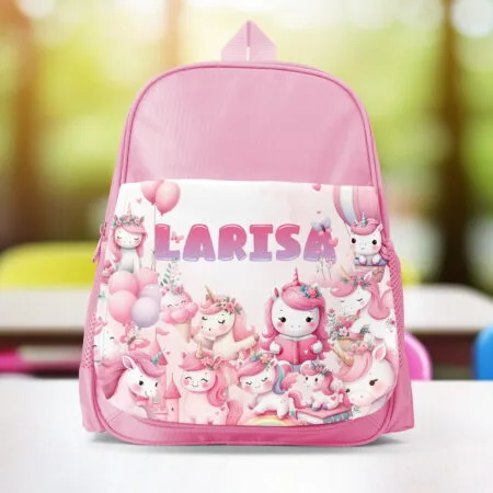 ghiozdan personalizat cu unicorni pentru fetițe