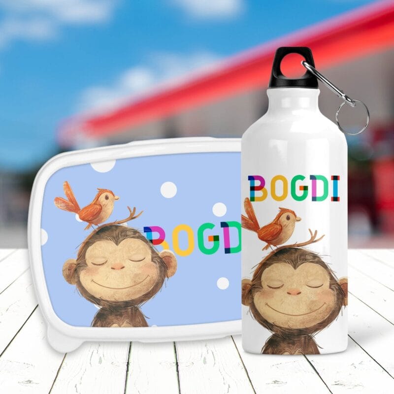 set bidon și caserolă personalizată cu animale vesele