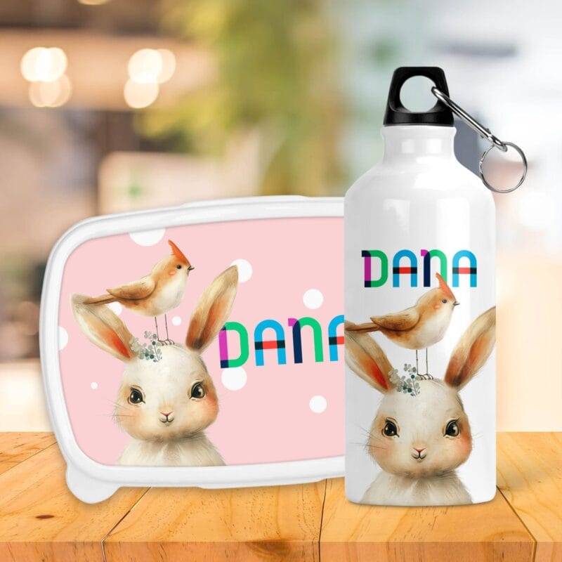 set bidon și caserolă personalizată cu animale vesele