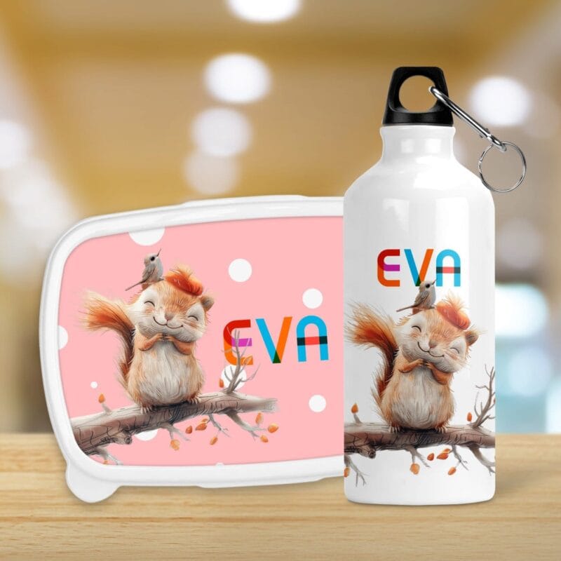 set bidon și caserolă personalizată cu animale vesele