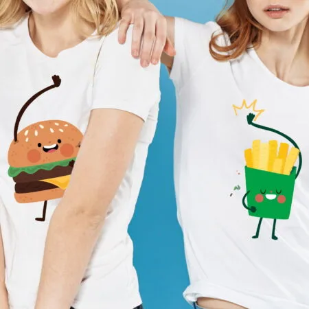 set tricouri imprimate cartofi și hamburger