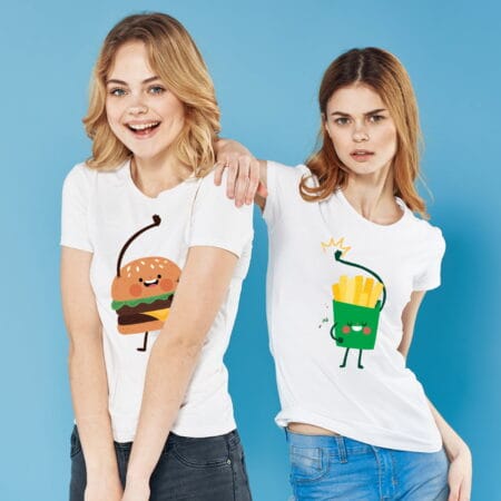 set tricouri imprimate cartofi și hamburger