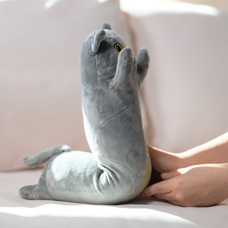 pisică gri din pluș personalizată cu nume