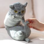 pisică gri din pluș personalizată cu nume